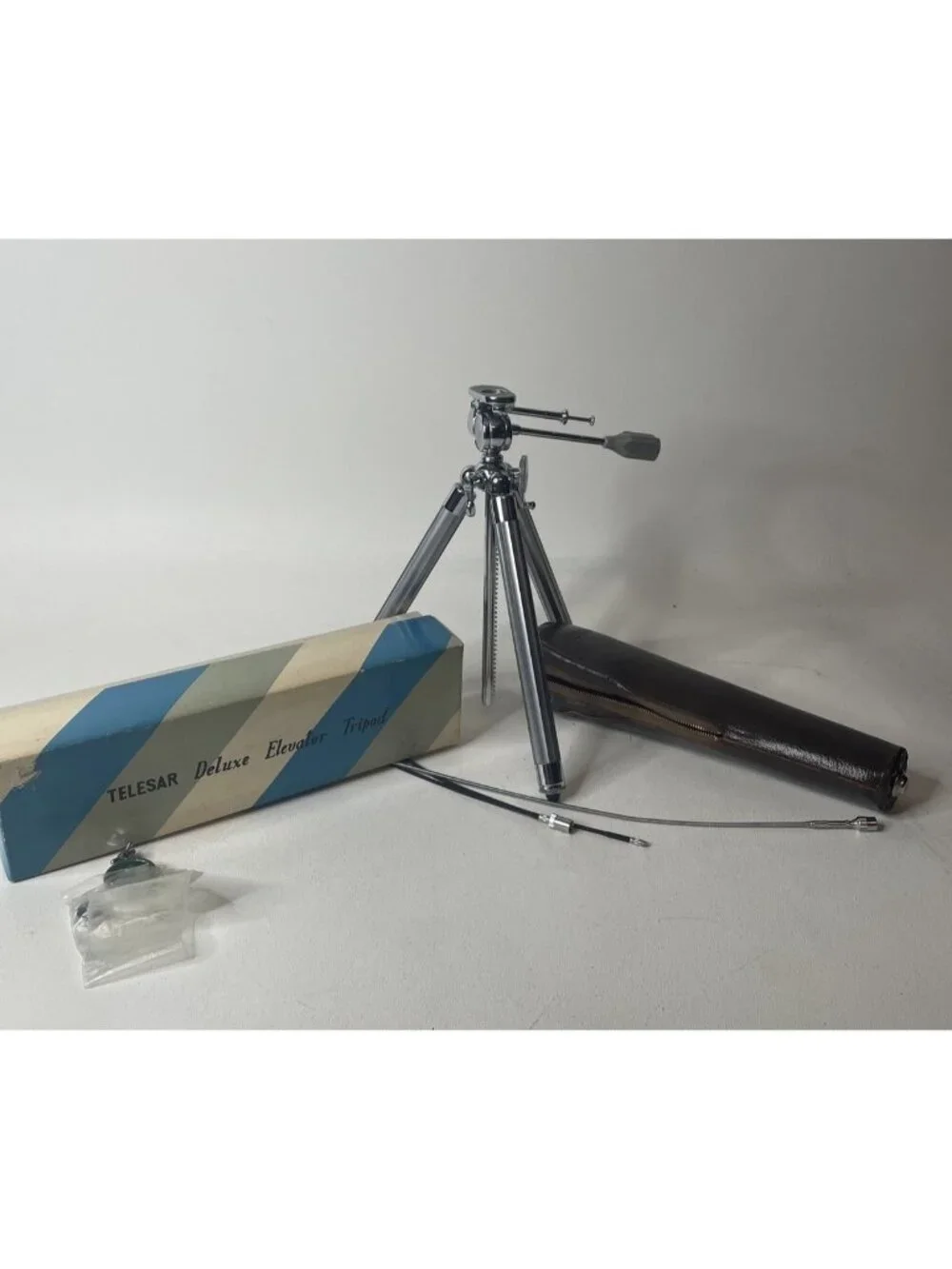 Vintage Chrome TELESAR Elevating Tripod to 55”W/ Original Bag & Box